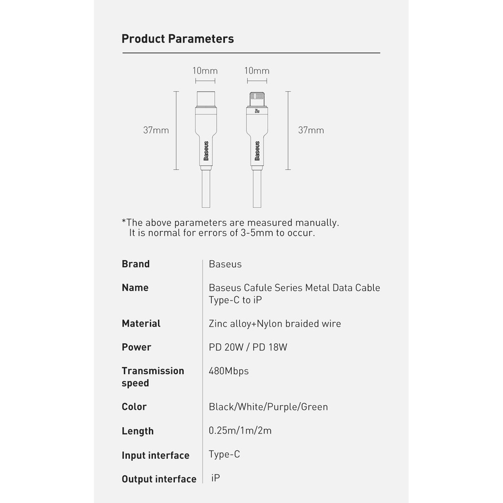 Cáp sạc iPhone - Dây PD 20W Baseus - Type C to Lightning - Chuẩn PD hỗ trợ sạc nhanh - Siêu bền - Chính hãng