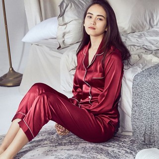 Bộ Đồ Ngủ Pijama Dài Tay Vải Lụa Cho Cặp Đôi