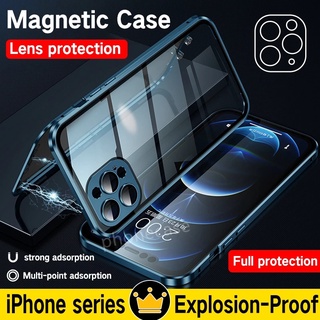 Ốp điện thoại kính cường lực hai mặt nắp lật nam châm thích hợp cho iPhone 13 pro Max Mini 13Pro