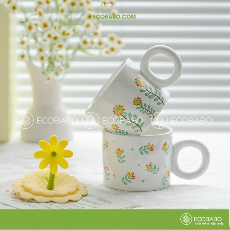 Cốc hoa dễ thương mùa hè quà tặng ly gốm sứ chất lượng cao cấp -Ecobabo