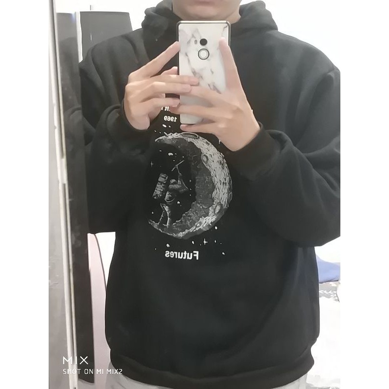 (Sẵn) Áo hoodie ulzzang nam nữ đen mặt trăng 🌙 FREESHIP 💚 Áo nỉ lót bông dáng rộng 💚 | BigBuy360 - bigbuy360.vn