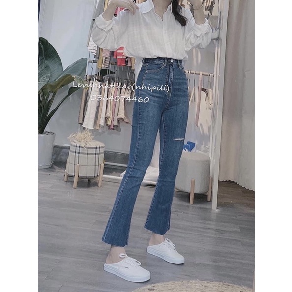 [HÀNG SẴN]QUẦN JEANS ỐNG LOE RÁCH ĐÙI hàng Quảng Châu