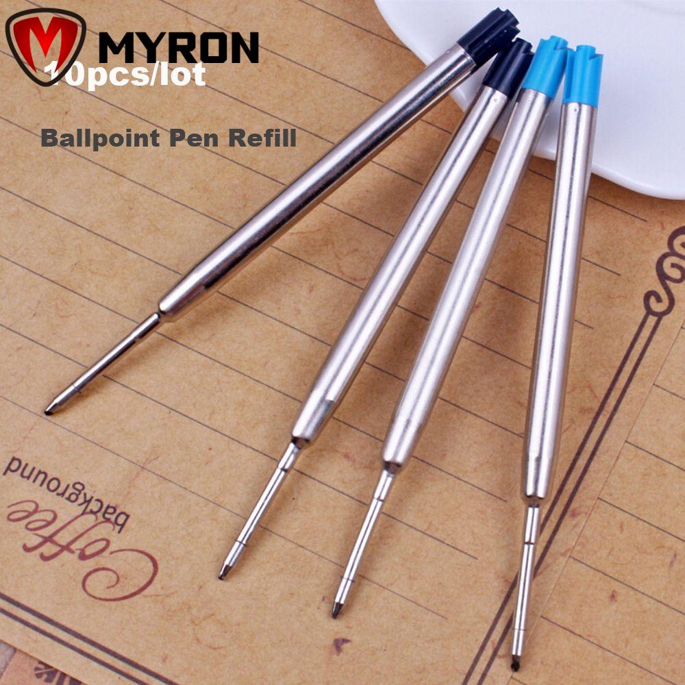 MYRONGOODS 10PCS 0.5mm Signature Metal Ballpoint Pen Refills Blue/Black Ink