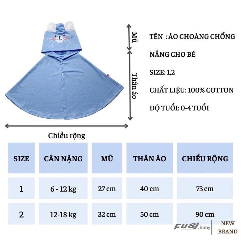Áo choàng chống nắng cho bé 100% cotton mịn mát , áo cánh dơi cho bé