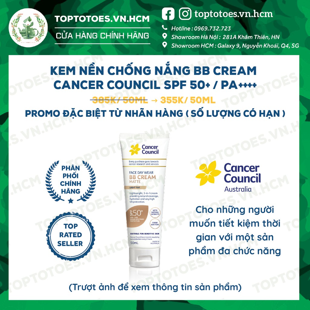 [Mã COS2405 giảm 8% đơn 300K] Kem nền chống nắng BB Cream Cancer Council SPF 50+/ PA ++++