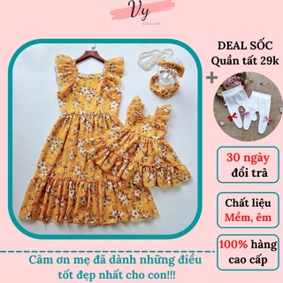 Set Đồ Mẹ Và Bé Gái VY DESIGN. Váy Bé Gái Hoa Vàng Cánh Tiên Mùa Hè Cho Bé. Đồ Đôi Mẹ Và Bé. Đầm Bé Gái 1 Tuổi - 5 Tuổi