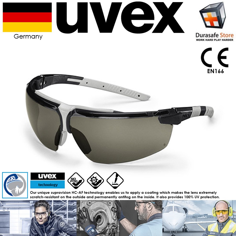 Kính UVEX 9190281 I-3 Safety Gọng Đen, Tròng Đen Supravision HC-AF (Black frame Dark Grey Len)