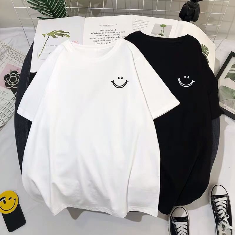 ÁO THUN UNISEX - THÊU HÌNH MẶT CƯỜI - HÀN QUỐC FORM RỘNG - HÀNG NHẬP QC