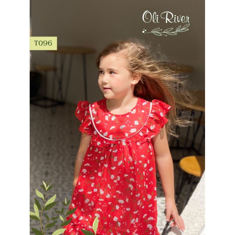 (4-&gt;8 tuổi) Váy đầm voan hoa 2 lớp siêu xinh chuẩn hãng Oli River (T096)