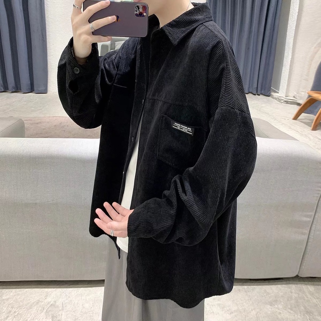 Áo sơ mi nam vải nhung kẻ simple áo phong tay dài fashion sơ mi hàn quốc unisex áo khoác áo sơ mi tay dài form rộng nam vải lụa cao cấp áo sơ mi nam thời trang Hàn Quốc cao cấp