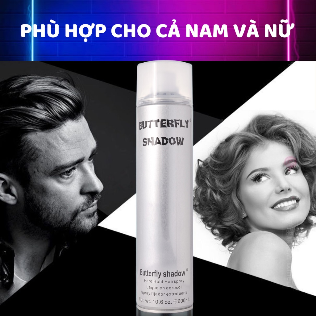 Gôm xịt tóc Butterfly Shadow 150ml 320ml 600ml Chính hãng, Gôm bạc giữ nếp tạo kiểu nam nữ GM01