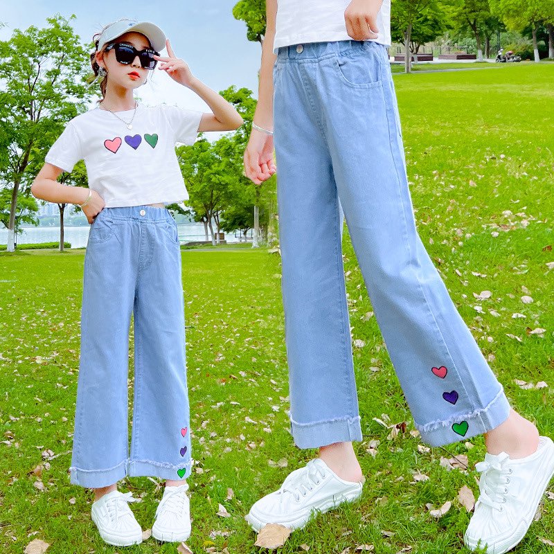 Bộ áo croptop quần jean suông rộng bé gái size đại M2253