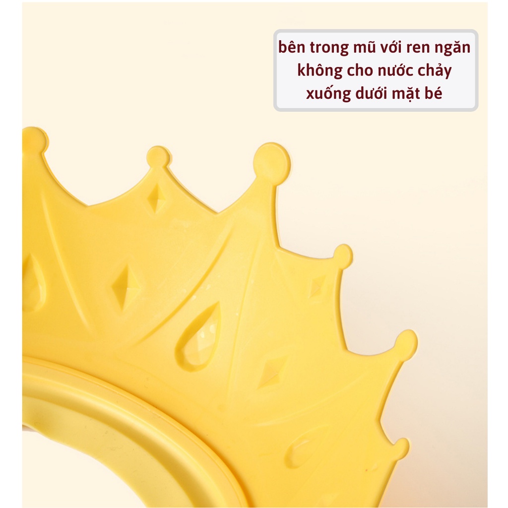 Mũ gội đầu chắn nước bảo vệ tai và mắt hình vương miện, nón tắm có thể điều chỉnh vòng đầu, Cao Cấp Shop Bố Sam
