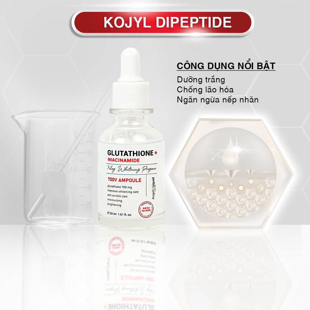Tinh Chất Truyền Trắng Hỗ Trợ Mờ Nám Chuyên Sâu Angel's Liquid Glutathione + Niacinamide 700 V-Ampoule 30ml