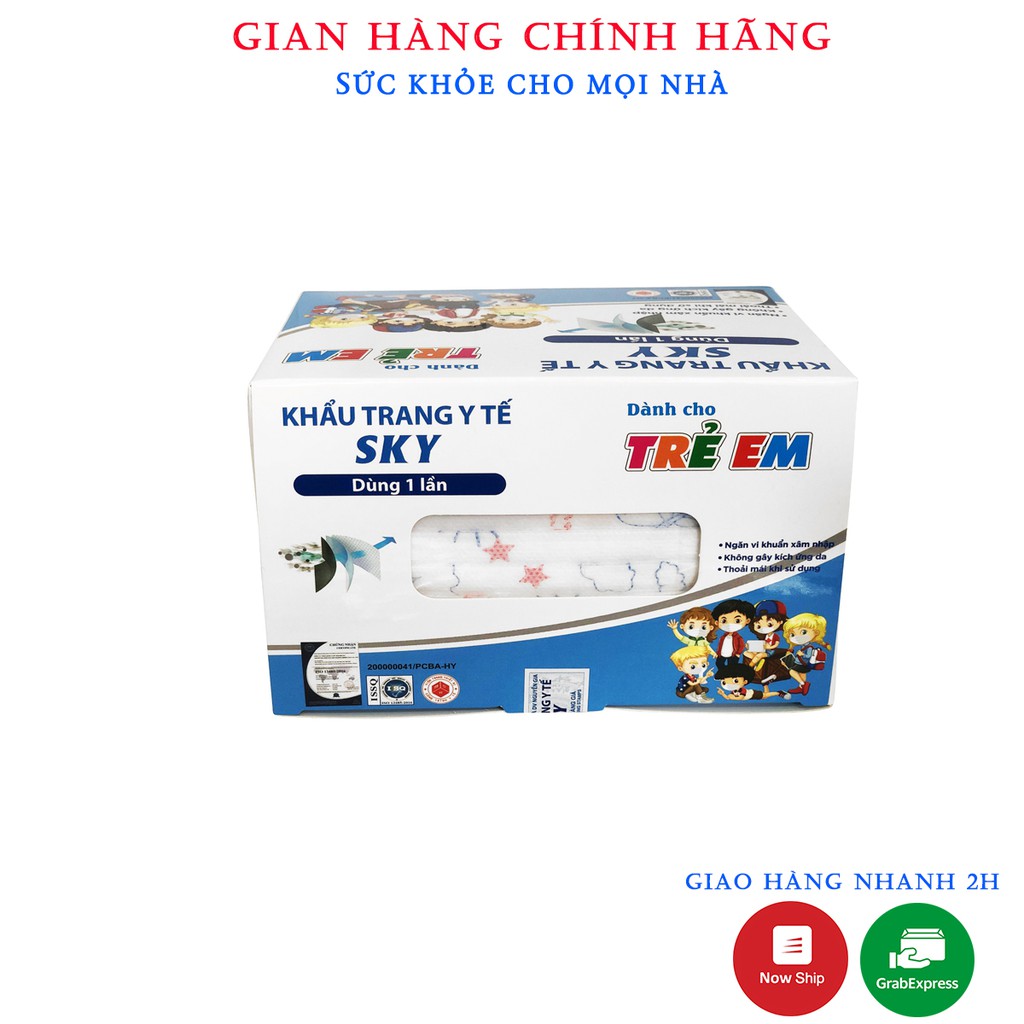 Khẩu trang y tế trẻ em Sky kháng bụi kháng khuẩn - Hộp 50 cái