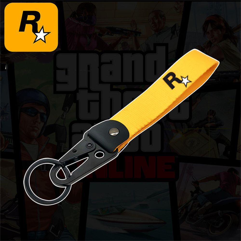 Móc Khóa Xe Hơi QUINTON GTA5 Có Dây Đai Nylon Màu Vàng Muti-Pendant RockStar Logo Cho Người Hâm Mộ