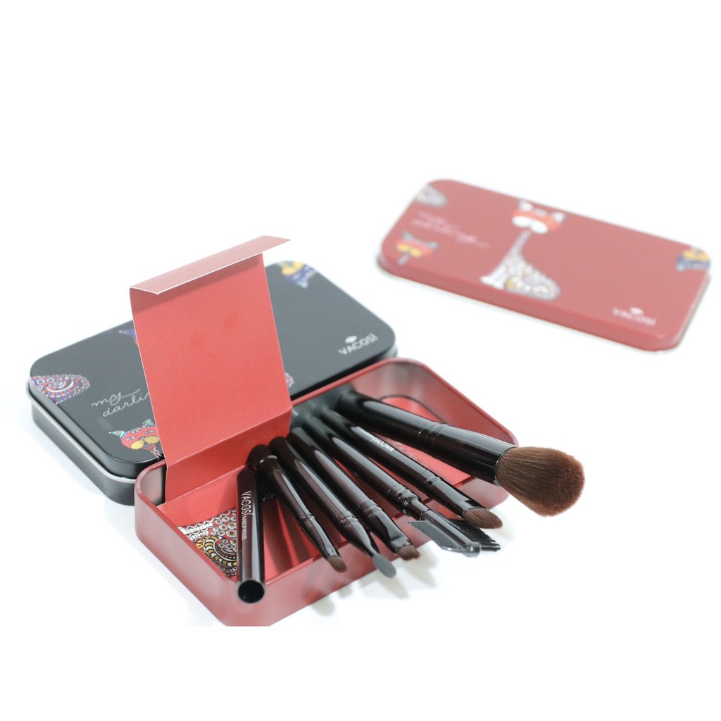 [Đại Lý Vacosi] Bộ Cọ Hộp Sắt Đỏ - Đen Vacosi 6 Cây My Darling Travel Brush Set