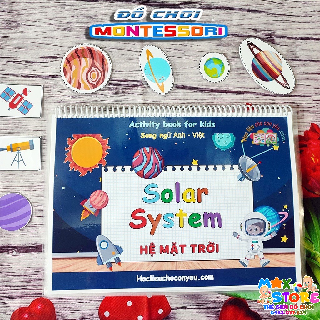 Bộ học liệu MONTESSORI cho bé, Khám phá không gian vũ trụ các hành tinh hệ mặt trời - Có song ngữ Anh - Việt