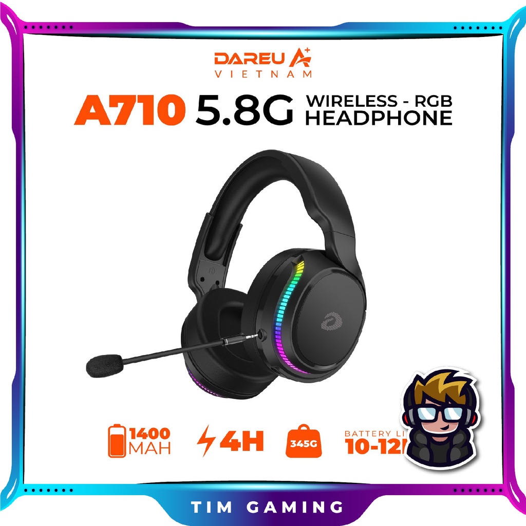 Tai nghe Gaming cao cấp DAREU A710 Wireless 5.8GHhz - RGB