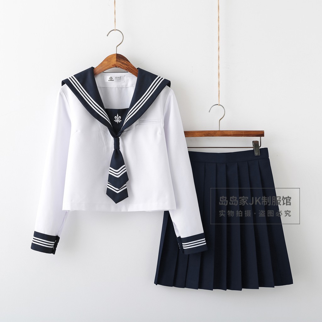 Set váy đồng phục thủy thủ học sinh Nhật Bản/ Seifuku: áo cổ thủy thủ thắt cravat + chân váy xòe xếp ly
