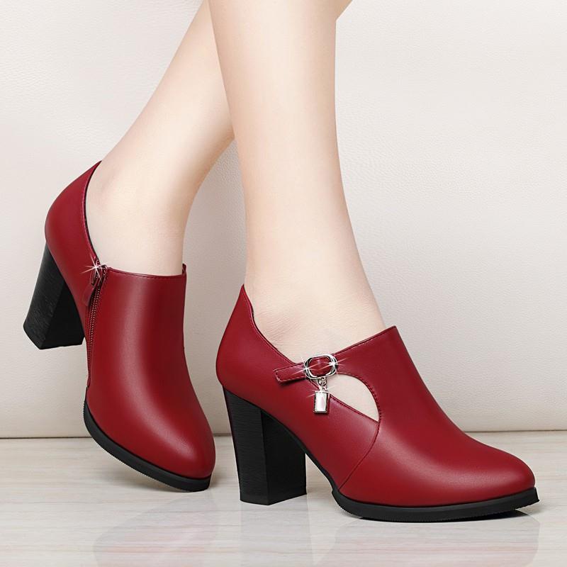 Giày Bốt Da Cao Gót Mũi Nhọn Dày Dặn Thời Trang Cho Nữ