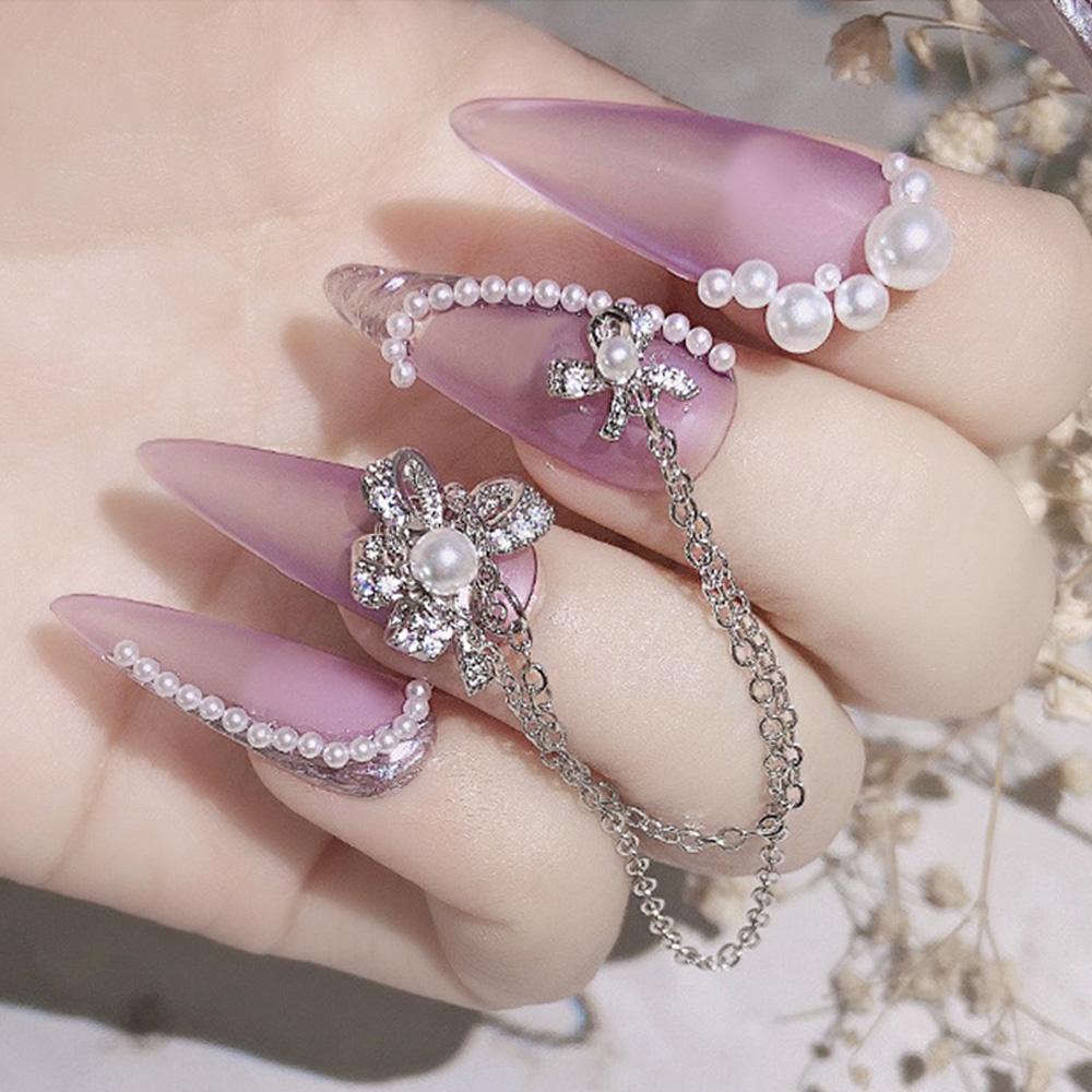 Phụ Kiện Trang Trí Móng Tay Hình NORMAN Độc Đáo|Dây Chuyền Kim Loại Mặt Nơ 3D