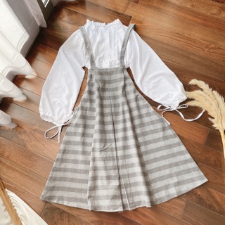 SET SƠ MI TRẮNG TAY NƠ + YẾM CARO