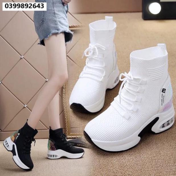 Giầy Thời Trang Nữ Cao Cổ Đế độn nâng chiều cao 9 Phân Siêu nhẹ và êm + Kèm Video thật minh hoạ