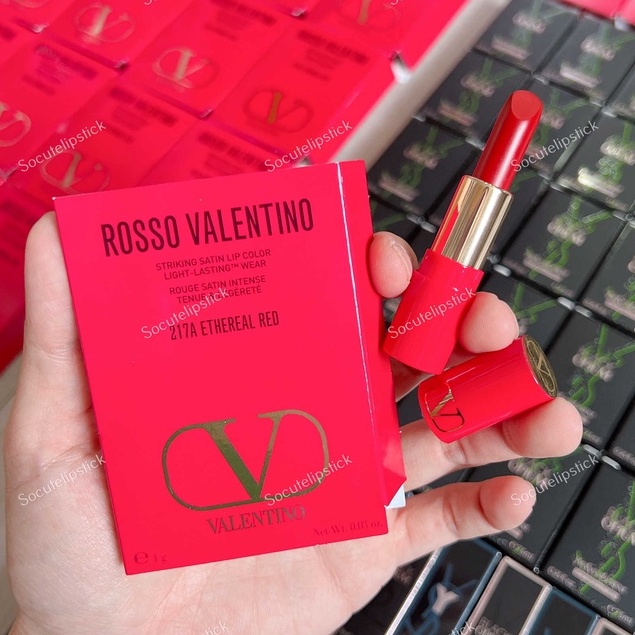 Son Rosso Valentino Satin Lipstick Mini 1g - 100r Roman Grace - 217A Ethereal Red