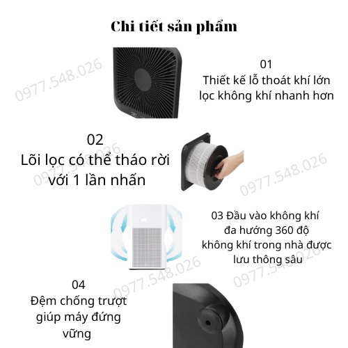 Máy lọc không khí 360 độ cao cấp Lõi lọc 5 lớp khử mùi diệt khuẩn Lưu lượng khí lớn 520m3/h làm sạch siêu nhanh HAPO