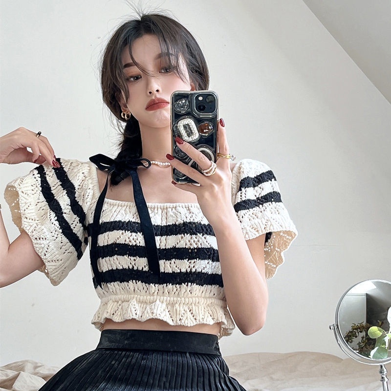 Jiashucheng Áo Dệt Kim Dáng Ngắn Ôm Sát Eo Cao Vừa Vặn Mùa Hè Thu Và Mùa Hè Thu Kiểu Mới @ -