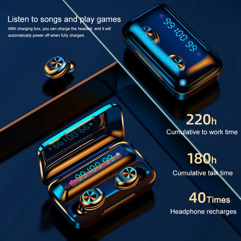 Tai nghe Bluetooth 5.0 TWS BTH-256 kiêm Dock sạc dự phòng pin siêu khủng 3000mAh- chống nước chống ồn - BH 1 đổi 1