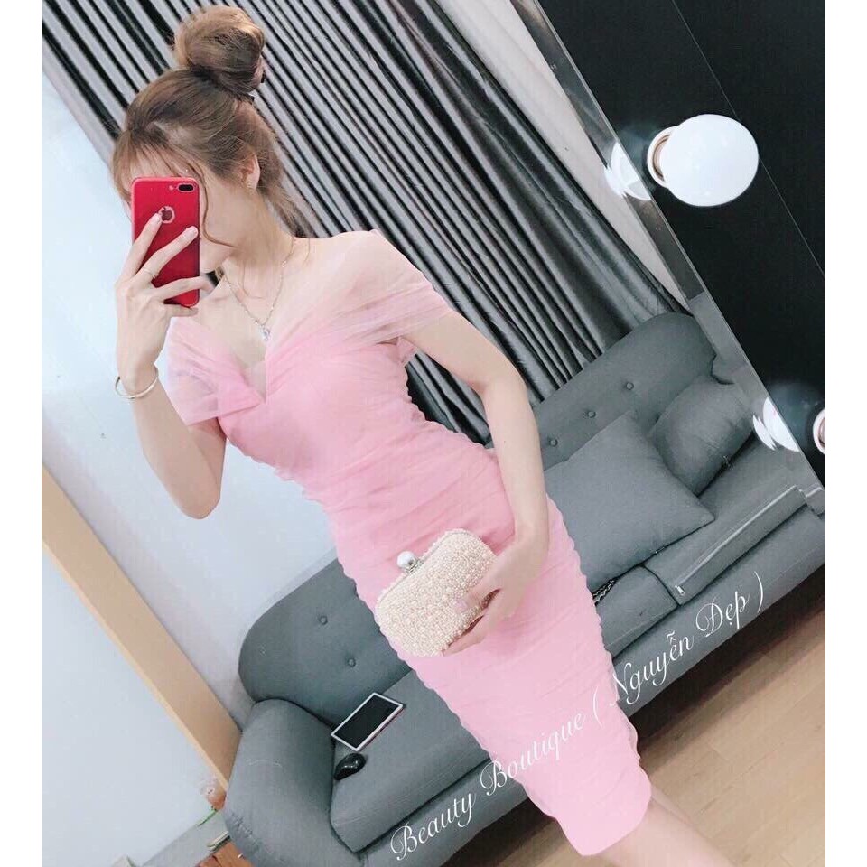 Đầm Body Kim Tuyến Phối Lưới Lưới