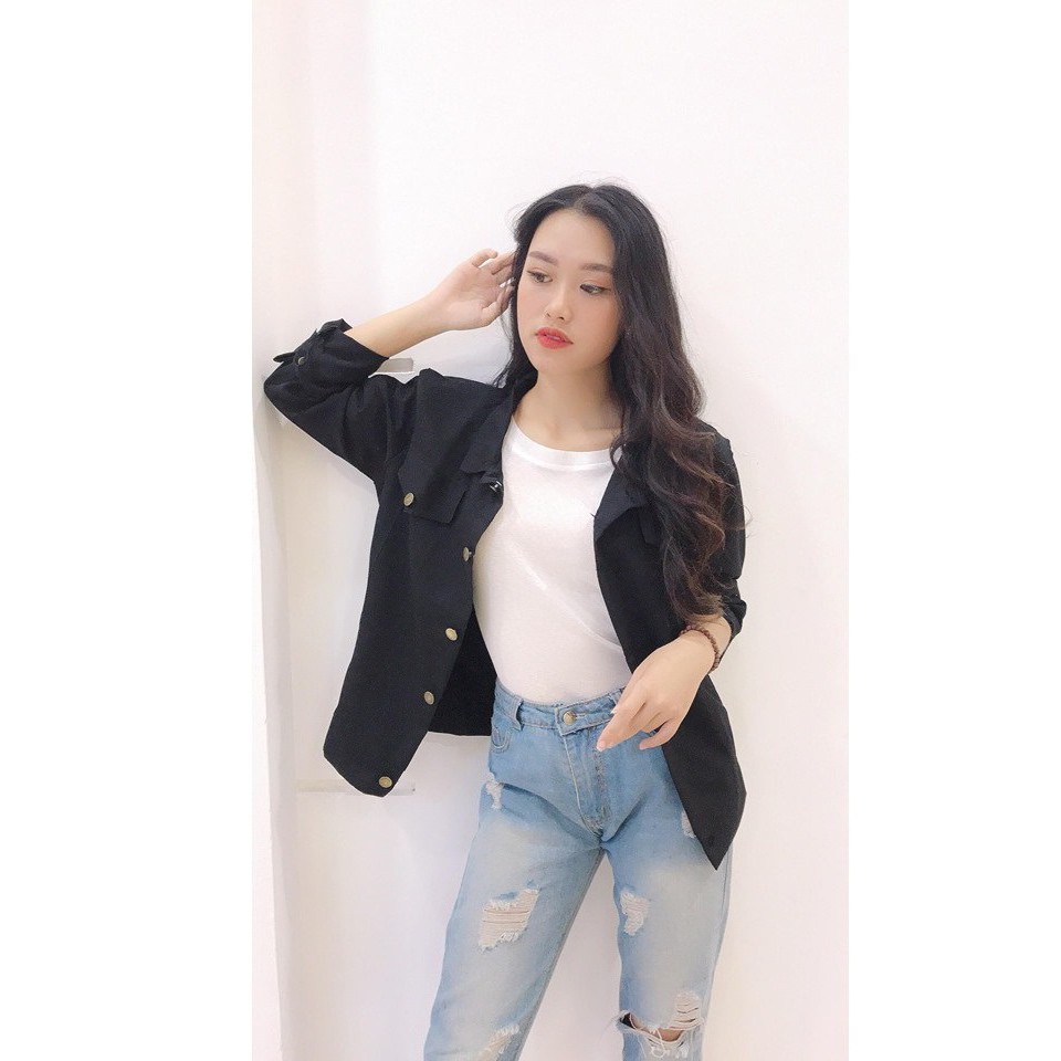 ÁO KHOÁC KAKI MÀU ĐEN FOME RỘNG NAM / NỮ MẶC RẤT ĐẸP. SV/6