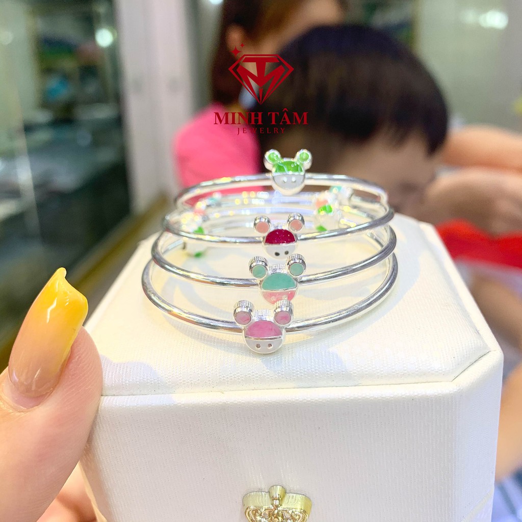 Vòng tay bạc mặt chuột Mickey sắc màu cho bé,Lắc tay chuột Mickey bạc S990 cho bé-Minh Tâm Jewelry