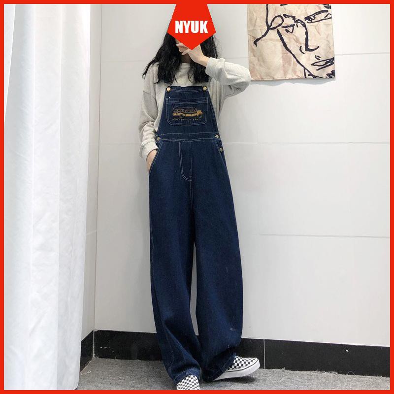 Quần Yếm Denim Form Rộng Thêu Họa Tiết Phong Cách Retro Cho Nữ | BigBuy360 - bigbuy360.vn