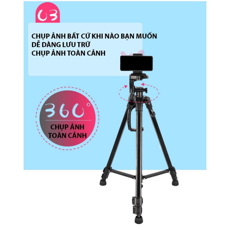 Gậy 3 Chân Máy Ảnh Chụp Hình Selfie Tự Sướng Tripod Floveme - 3366 cao 150cm Kèm Giá Đở Điện Thoại &amp; Máy Ảnh .