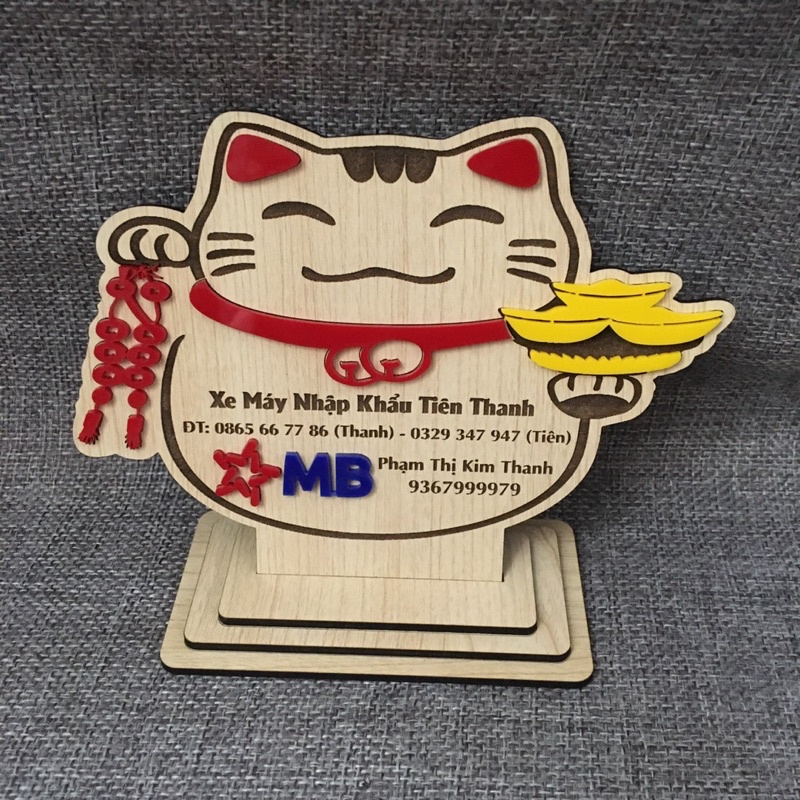 Bảng Gỗ Mèo Thần Tài Tên Shop Thông Tin Số Tài Khoản Ngân Hàng, Mã Qr Code Để Bàn