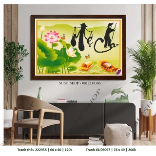 Tranh thêu chữ thập, tranh đính đá cha mẹ 222958 (60 x 40 cm), DF097 (76 x 49 cm)