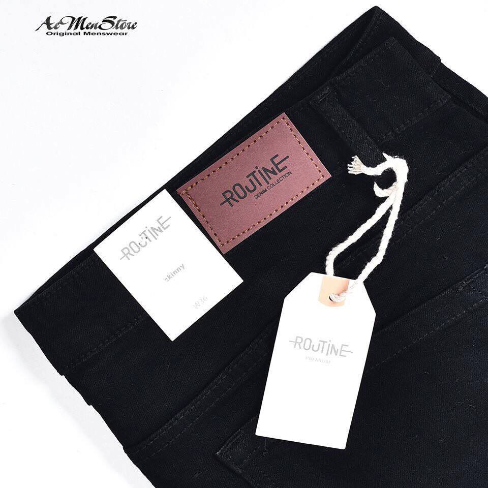 Quần jean nam đen trơn, quần jean nam rách gối dáng skinny Routine