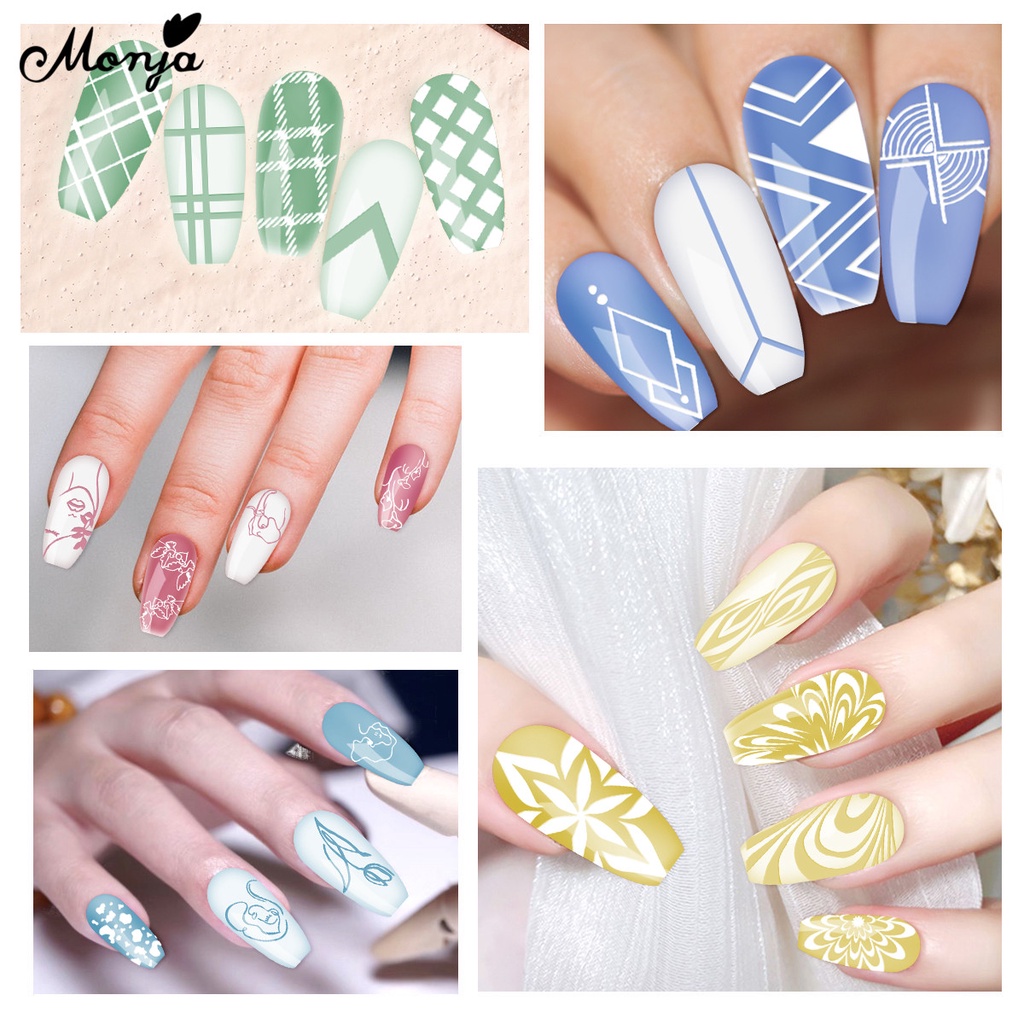 MONJA Khuôn trang trí móng tay có 12 kiểu họa tiết độc đáo tùy chọn