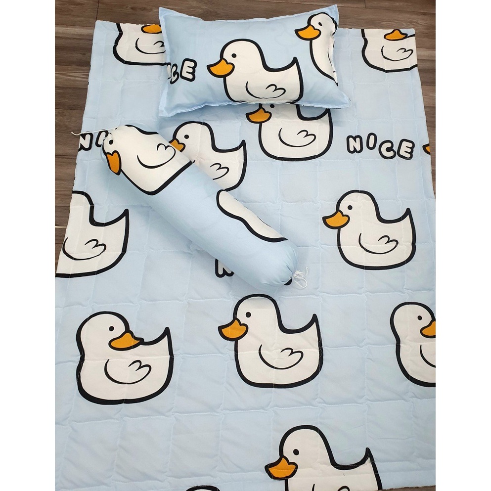 (FLASH SALE)  Bộ chăn gối cho trẻ đi học mầm non mẫu Vịt xanh  Mền 1M, có sẵn ruột gối cho bé trai/bé gái 0-5 tuổi