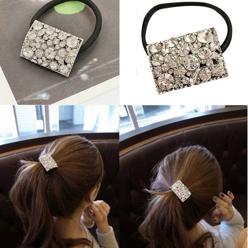 Cột tóc nữ dạng vuông bản to đính đá lấp lánh