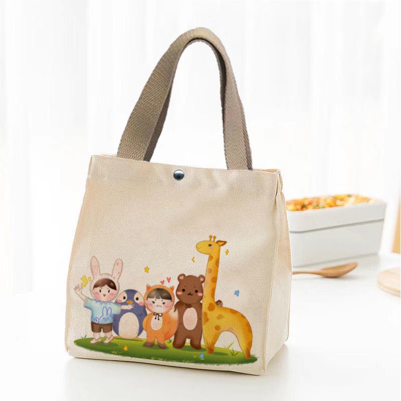 Túi canvas đựng hộp cơm trưa họa tiết dễ thương tiện dụng cho nữ