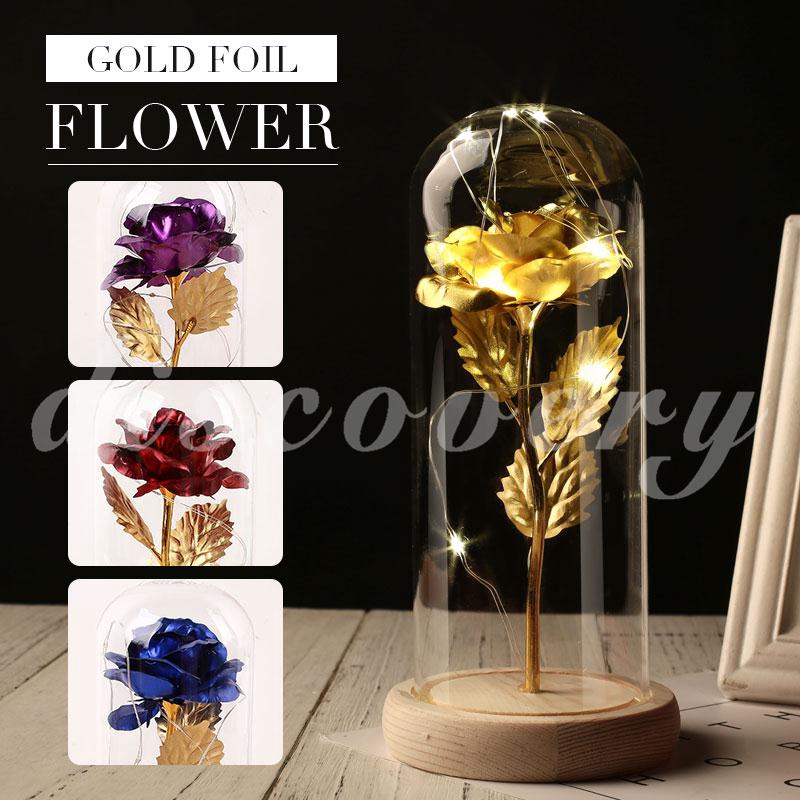 Hoa hồng nhân tạo mạ vàng có đèn LED dùng làm quà