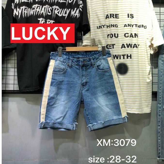 QUẦN SHORT JEAN NAM CHẤT BÒ PHỐI SỌC TRẮNG CAO CẤP VS 3079 LUCKY SHOP