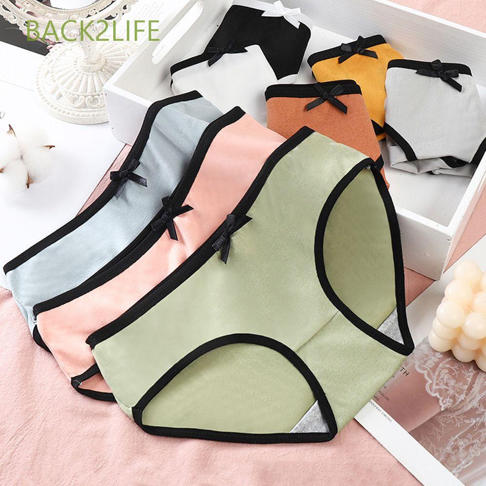 Quần Lót Cotton Thoáng Khí Lưng Vừa Đính Nơ Màu Trơn Gợi Cảm Cho Nữ