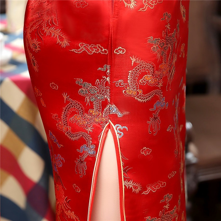 Chinese Traditional Qipao Cheongsam Dress Dragon Phenix Long Cheongsam Dresses