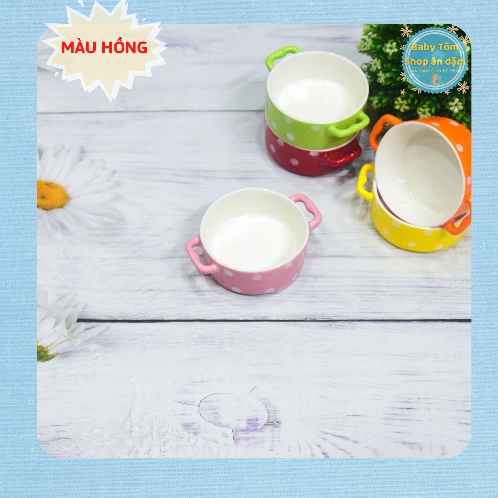Bát gốm sứ ăn dặm hình Nồi chấm bi dung tích 100ml, Baby Tôm