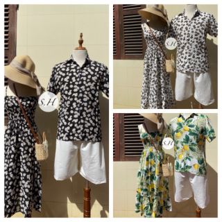 Set đôi đi biển, áo nhóm, áo gia đình, áo sơ mi hoa quả